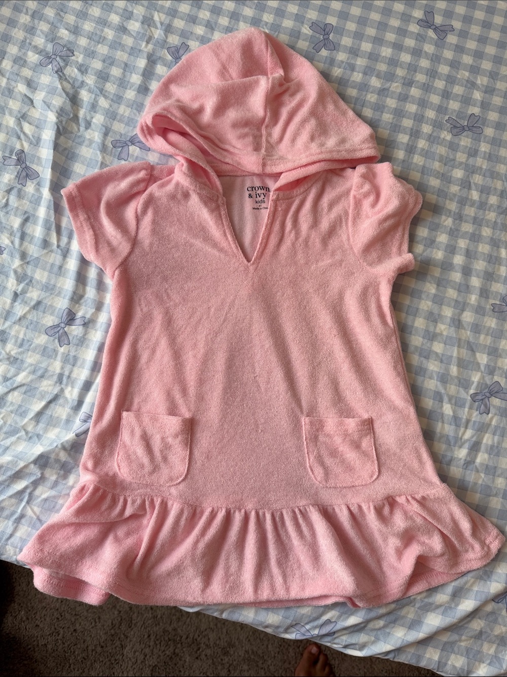 Girls crown & ivy Pink Hooded Terry Ruffle Dress